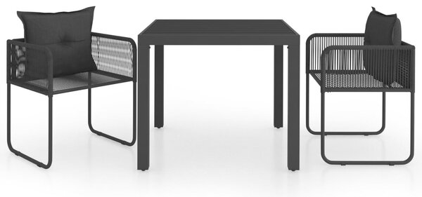 3 részes fekete PVC rattan kerti étkezőgarnitúra