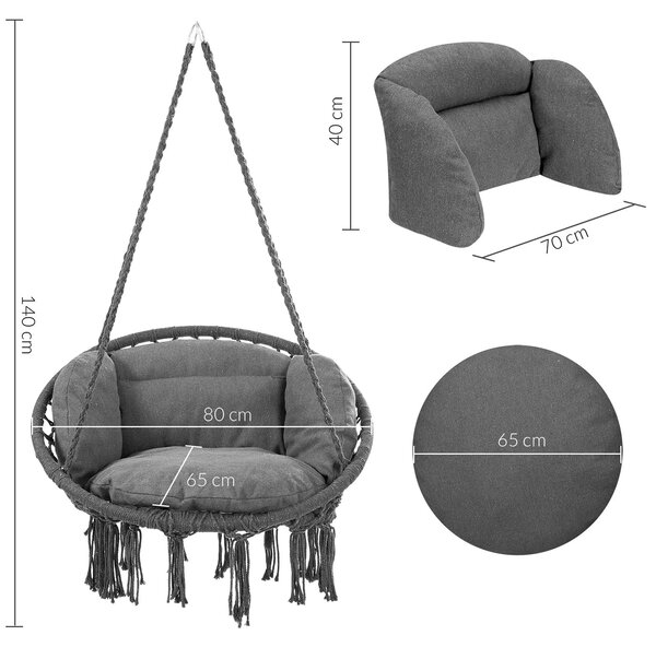 BOHO függőszék párnával, Ø61cm, antracit Jurhan