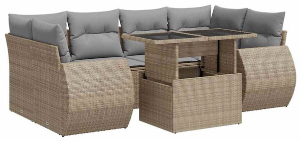 7 részes bézs polyrattan kerti ülőgarnitúra párnákkal