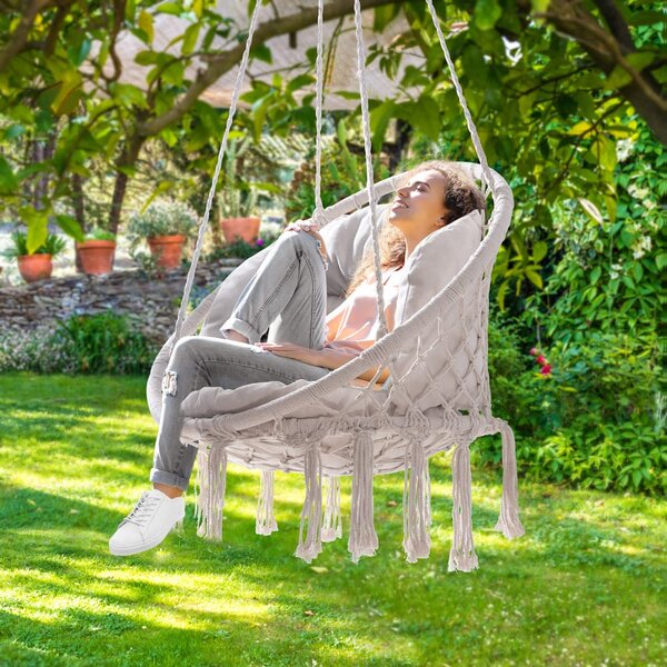 BOHO függőszék párnával, Ø61cm, bézs Jurhan