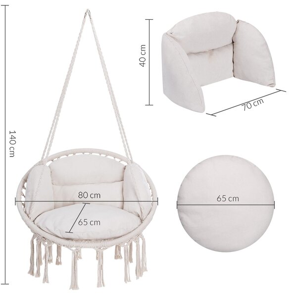 BOHO függőszék párnával, Ø61cm, bézs Jurhan
