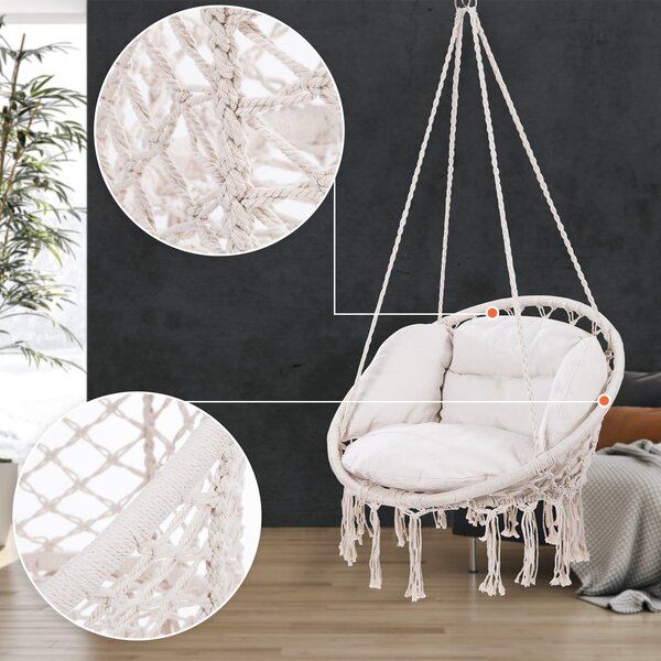 BOHO függőszék párnával, Ø61cm, bézs Jurhan