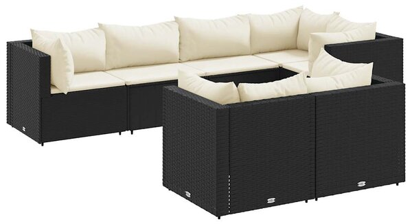 7 részes fekete polyrattan kerti ülőgarnitúra párnákkal