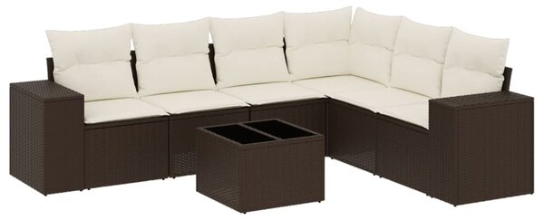 7 részes barna polyrattan kerti ülőgarnitúra párnákkal
