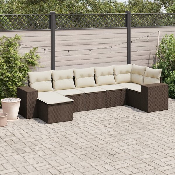 7 részes barna polyrattan kerti ülőgarnitúra párnákkal