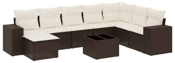 9 részes barna polyrattan kerti ülőgarnitúra párnákkal