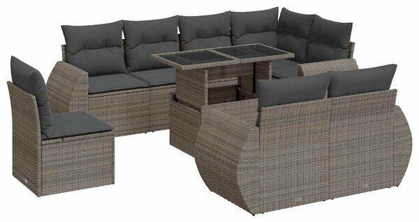 9 részes szürke polyrattan kerti ülőgarnitúra párnákkal