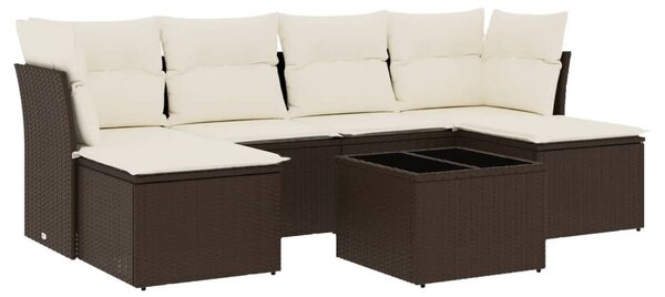 7 részes barna polyrattan kerti ülőgarnitúra párnákkal