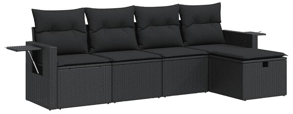 5 részes fekete polyrattan kerti kanapészett párnákkal