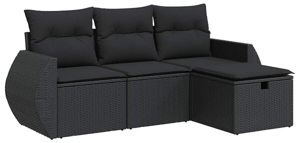 4 részes fekete polyrattan kerti ülőgarnitúra párnákkal