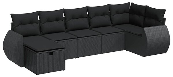 7 részes fekete polyrattan kerti ülőgarnitúra párnával