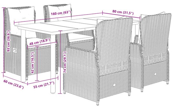 5 részes bézs polyrattan kerti étkezőgarnitúra párnákkal
