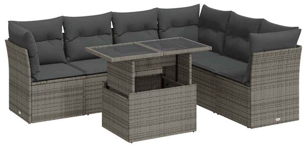 7 részes szürke polyrattan kerti ülőgarnitúra párnákkal