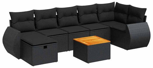 8 részes fekete polyrattan kerti ülőgarnitúra párnákkal