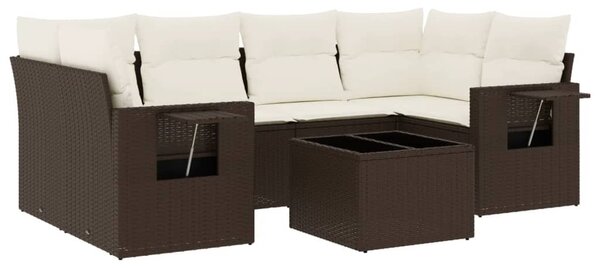 7 részes barna polyrattan kerti ülőgarnitúra párnákkal