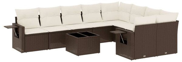 10 részes barna polyrattan kerti ülőgarnitúra párnákkal
