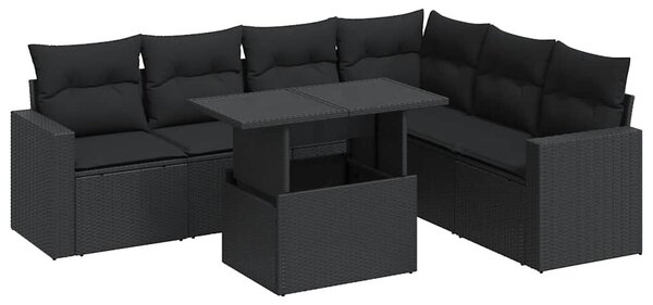 7 részes fekete polyrattan kerti ülőgarnitúra párnával