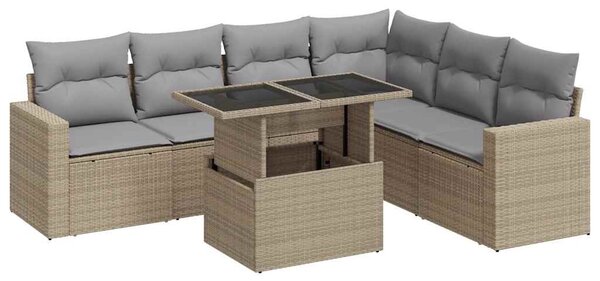 7 részes bézs polyrattan kerti ülőgarnitúra párnákkal