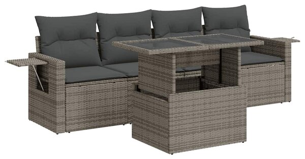 5 részes szürke polyrattan kerti ülőgarnitúra párnákkal