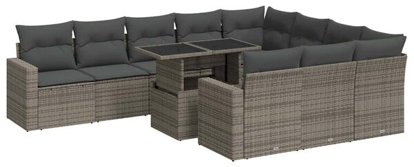 11 részes szürke polyrattan kerti ülőgarnitúra párnákkal