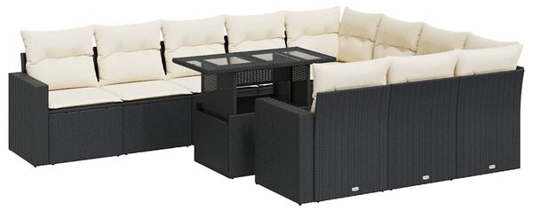 11 részes fekete polyrattan kerti ülőgarnitúra párnákkal