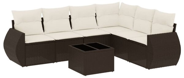 7 részes barna polyrattan kerti ülőgarnitúra párnákkal