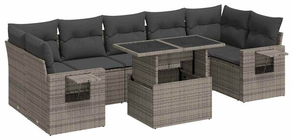 8 részes szürke polyrattan kerti ülőgarnitúra párnákkal