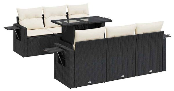 7 részes fekete polyrattan kerti ülőgarnitúra párnával