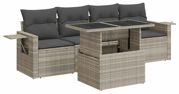 5 részes világosszürke polyrattan kerti ülőgarnitúra párnákkal