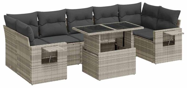8 részes világosszürke polyrattan kerti ülőgarnitúra párnával