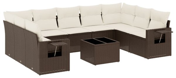 10 részes barna polyrattan kerti ülőgarnitúra párnákkal