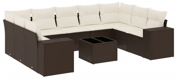 10 részes barna polyrattan kerti ülőgarnitúra párnákkal