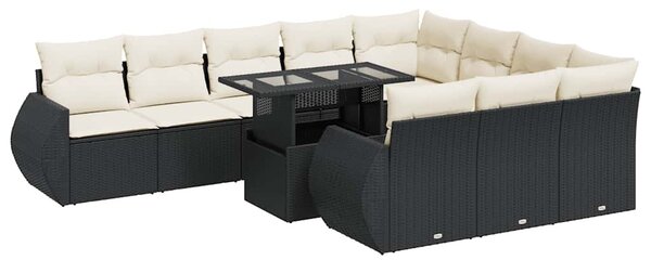 11 részes fekete polyrattan kerti ülőgarnitúra párnákkal