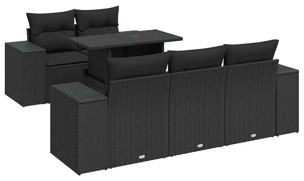 6 részes fekete polyrattan kerti ülőgarnitúra párnákkal