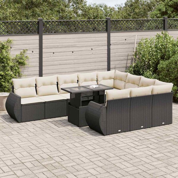 11 részes fekete polyrattan kerti ülőgarnitúra párnákkal