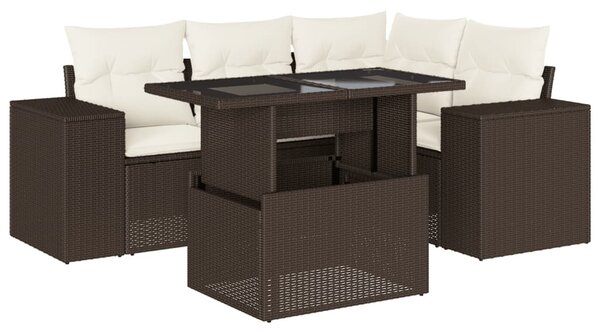5 részes barna polyrattan kerti ülőgarnitúra párnával