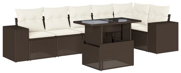 7 részes barna polyrattan kerti ülőgarnitúra párnákkal