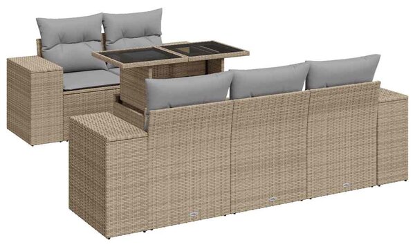 6 részes bézs polyrattan kerti ülőgarnitúra párnával