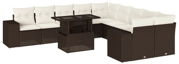 11 részes barna polyrattan kerti ülőgarnitúra párnákkal