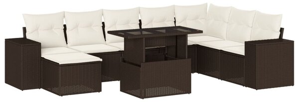 9 részes barna polyrattan kerti ülőgarnitúra párnákkal