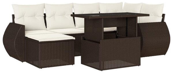 7 részes barna polyrattan kerti ülőgarnitúra párnákkal