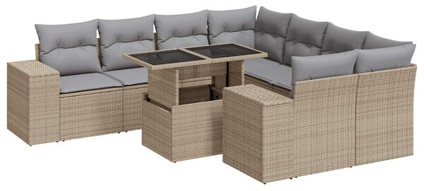 9 részes bézs polyrattan kerti ülőgarnitúra párnákkal