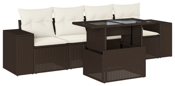 5 részes barna polyrattan kerti ülőgarnitúra párnával