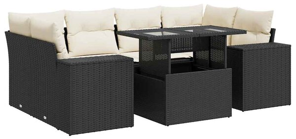 7 részes fekete polyrattan kerti ülőgarnitúra párnával