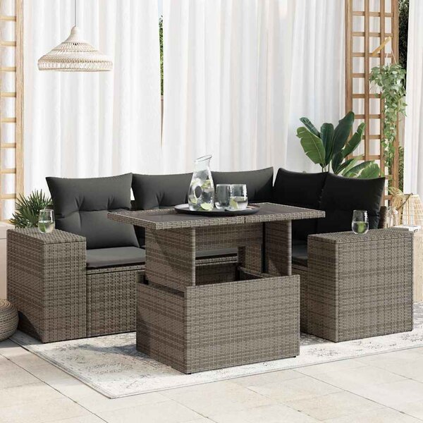 5 részes szürke polyrattan kerti ülőgarnitúra párnákkal