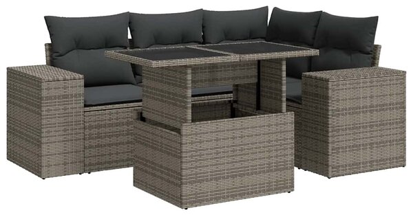 5 részes szürke polyrattan kerti ülőgarnitúra párnákkal