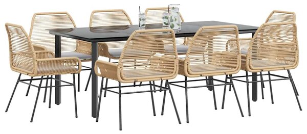 9 észes barna polyrattan üveg kerti étkezőgarnitúra párnával