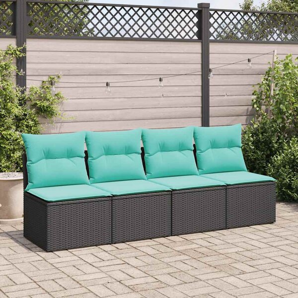 2 részes fekete polyrattan akácfa kerti ülőgarnitúra párnával