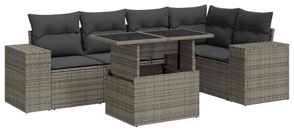 6 részes szürke polyrattan kerti ülőgarnitúra párnákkal