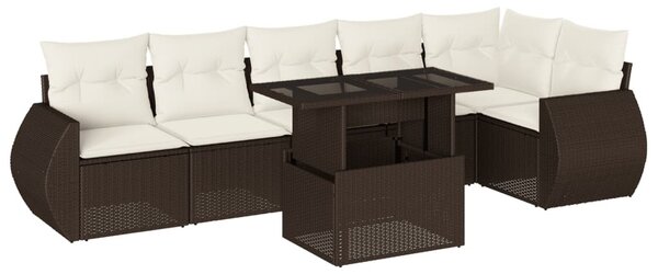 7 részes barna polyrattan kerti ülőgarnitúra párnákkal